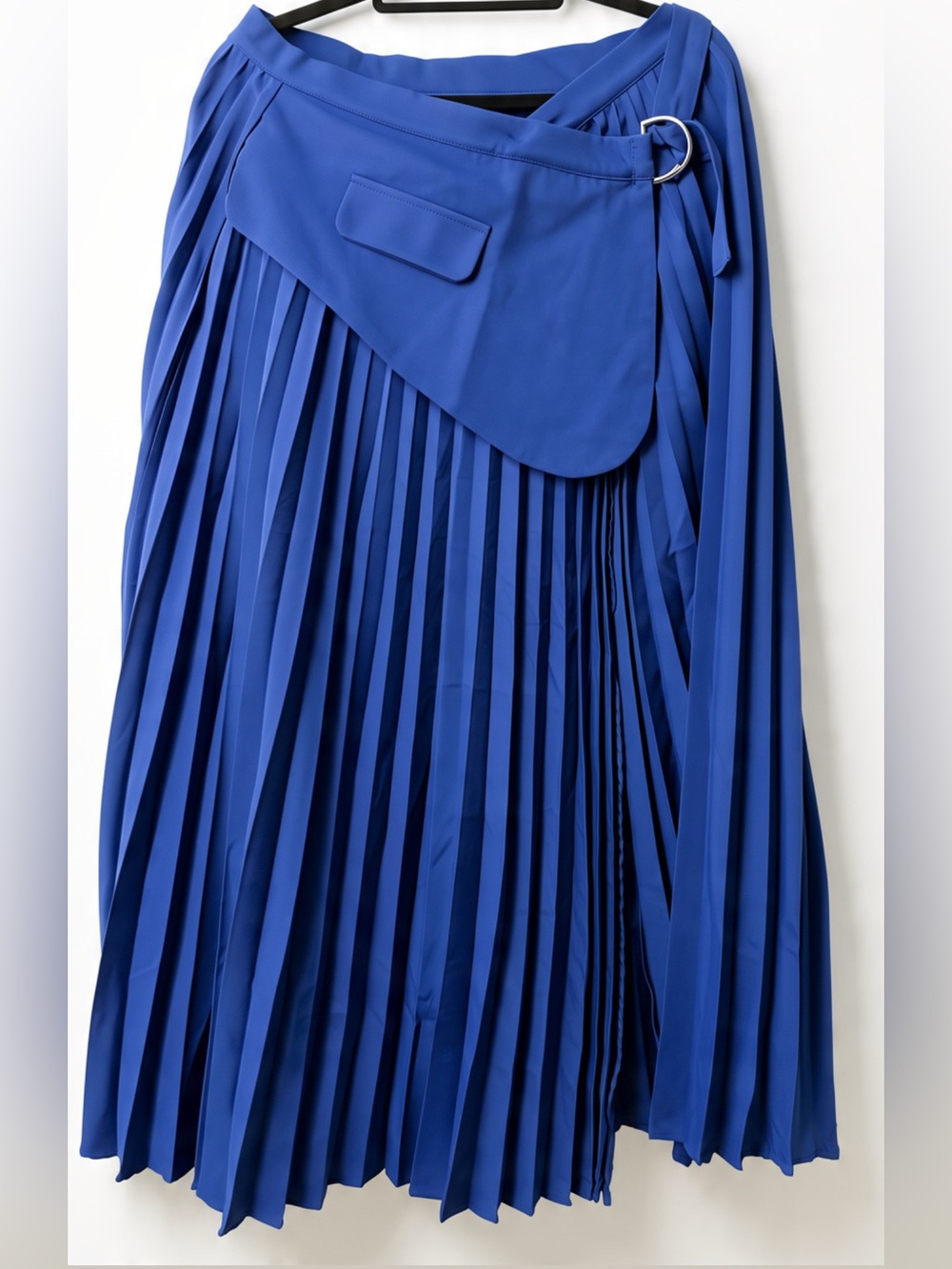 Cobalt Blue Pleated Wrap Skirt with Belt Detail